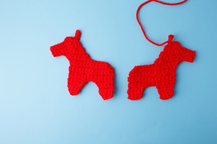 Two,Red,Crocheted,Horse,Ornaments,,Great,For,Kids,Diy,Holiday